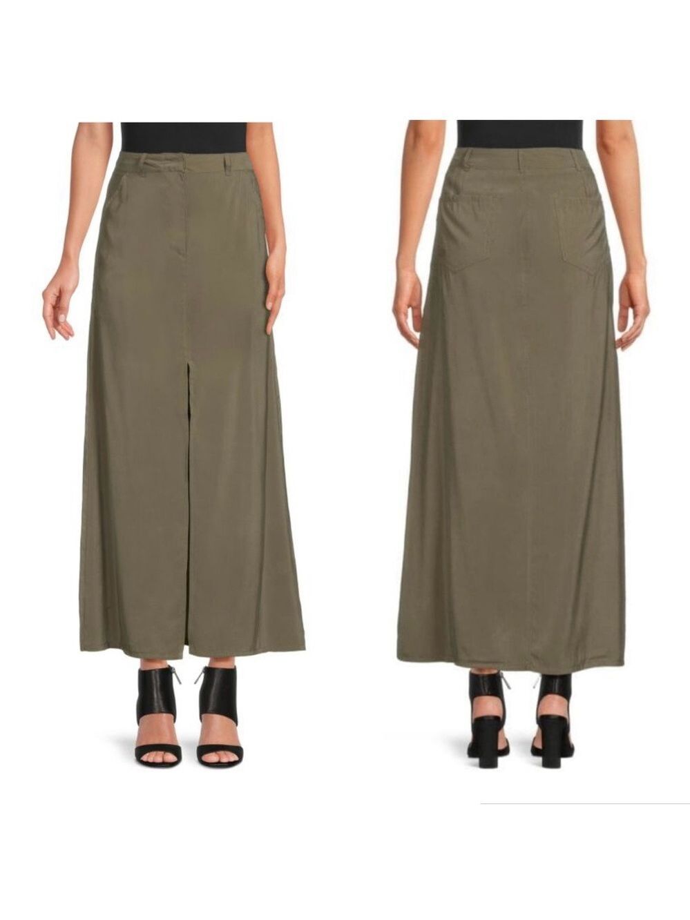 MAX STUDIO Olive Green Front Slit A-Line Maxi Skirt Sz L